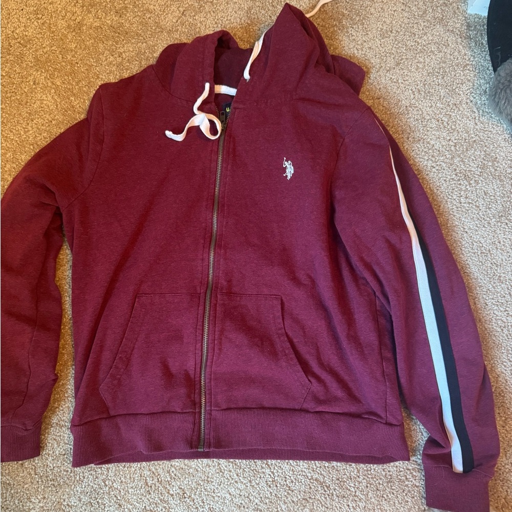 U.S. Polo Assn. Burgundy Hoodie with White Accents